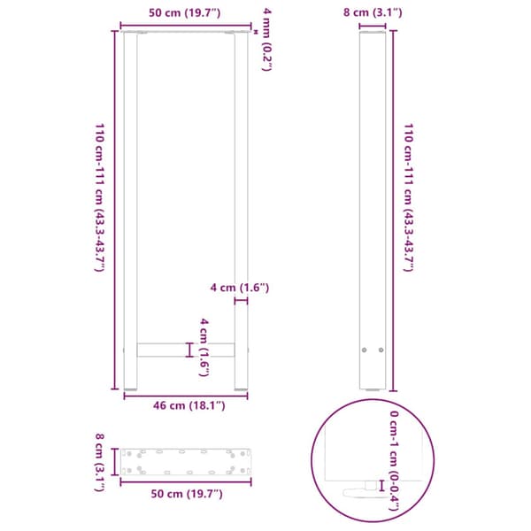 Barbordsben svarta 2 st 50x(110-111) cm stål