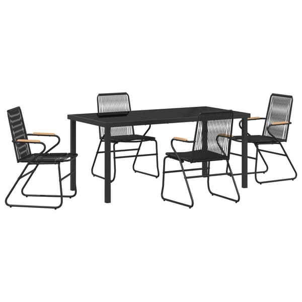 Trädgårdsmöbelset 5 pcs Svart Pulverlackerat stål