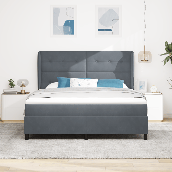 Bäddfjäder med madrass Mörkgrå 200 x 180 cm Sammet