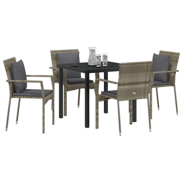 Trädgårdsmöbelset med kudde 5 pcs Grå konstrotting