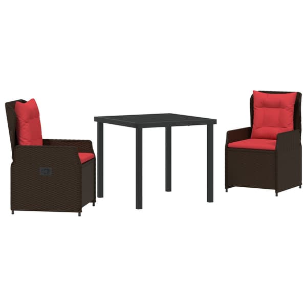 Trädgårdsmöbelset med kudde 3 pcs Brun Poly rattan