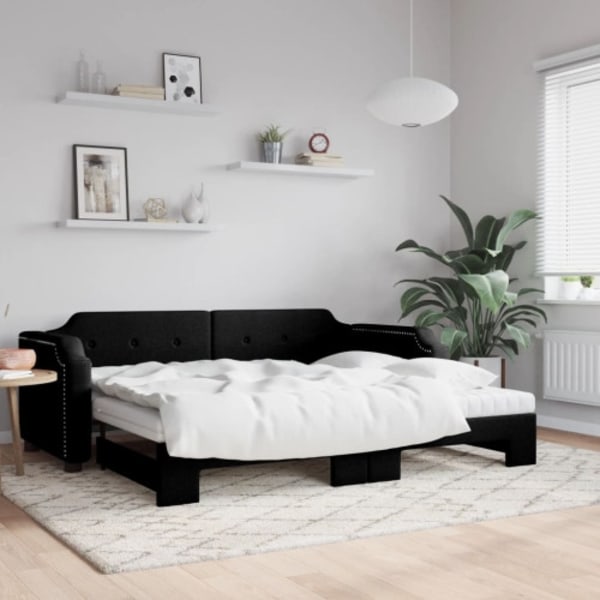 Dagbädd utdragbar med madrasser svart 90x200 cm tyg