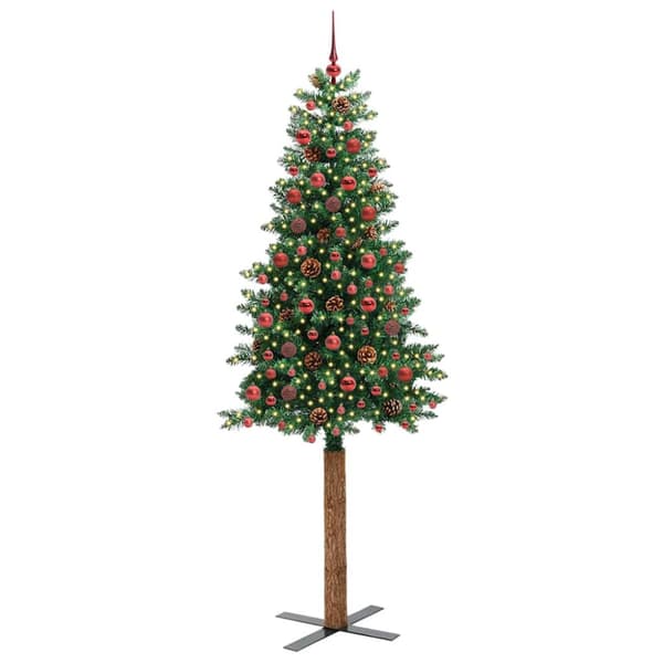 Smal julgran Grön 210 cm PVC och solid furu