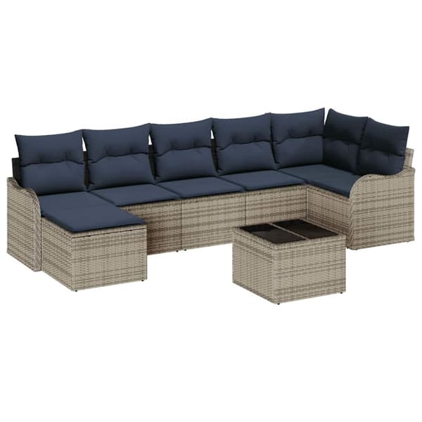 Trädgårdsoffset med kudde 8 pcs Grå Poly rattan