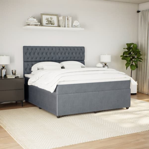 Ramsäng med madrass mörkgrå 180x200 cm sammet