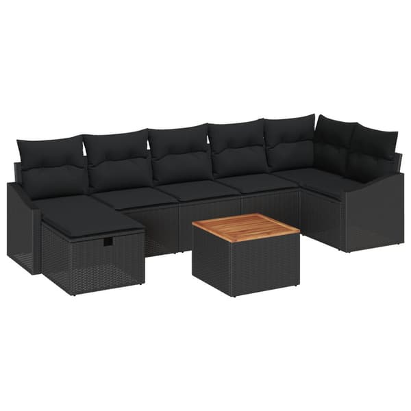 Trädgårdsoffset 8 st Svart Poly rattan