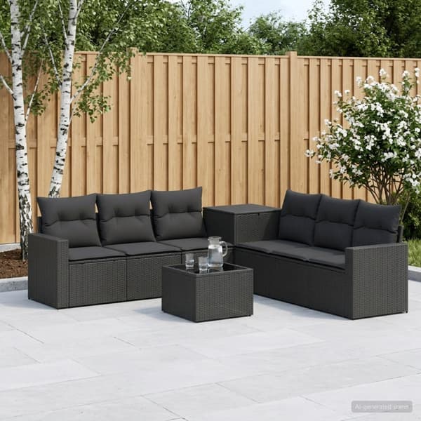 Soffset 8 st Svart Poly Rattan och stål