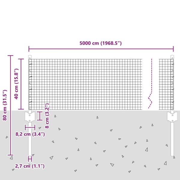 Stängsel med stolpe Silver 0,4 x 50 m Stål