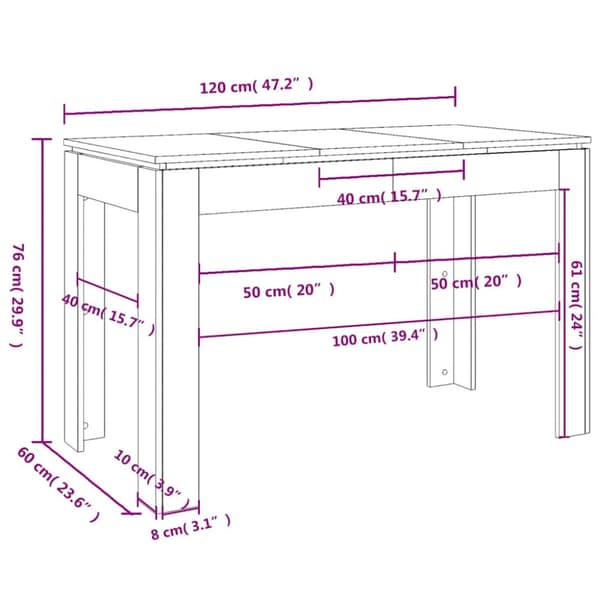Matbord vit 120x60x76 cm konstruerat trä