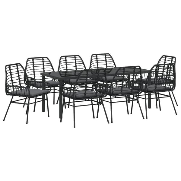 Trädgårdsmöbelset 9 pcs Svart konstrotting