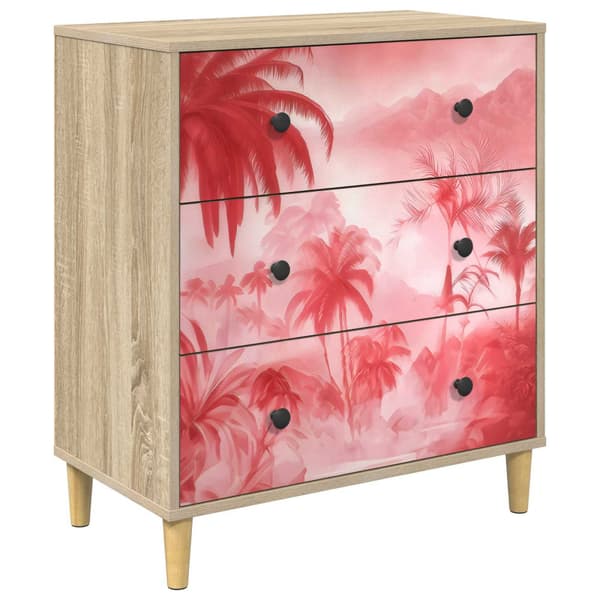 Kommode AACHEN Rosa palmträdtryck 66 x 36,5 x 75 cm Sonoma-ek