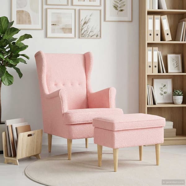 Fåtölj med fotpall 2 st Rosa Bouclé