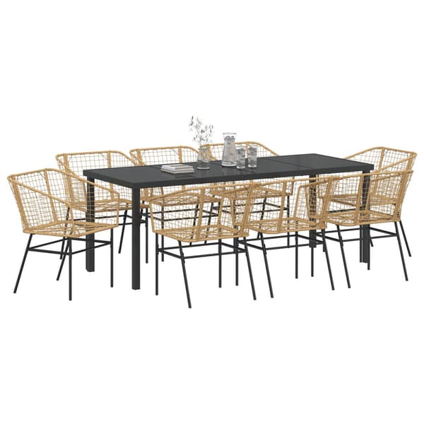 Trädgårdsmöbelset 9 pcs Brun konstrotting