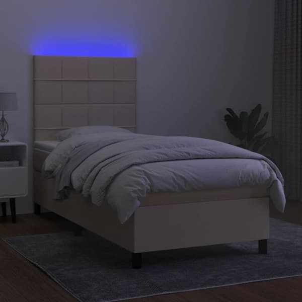Ramsäng med madrass & LED gräddvit 100x200 cm tyg