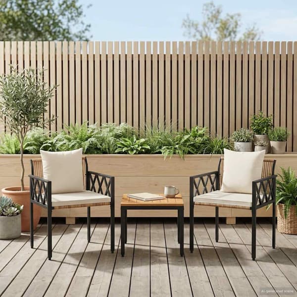 Utemöbelset 3 pcs Brun och krämvit konstrotting