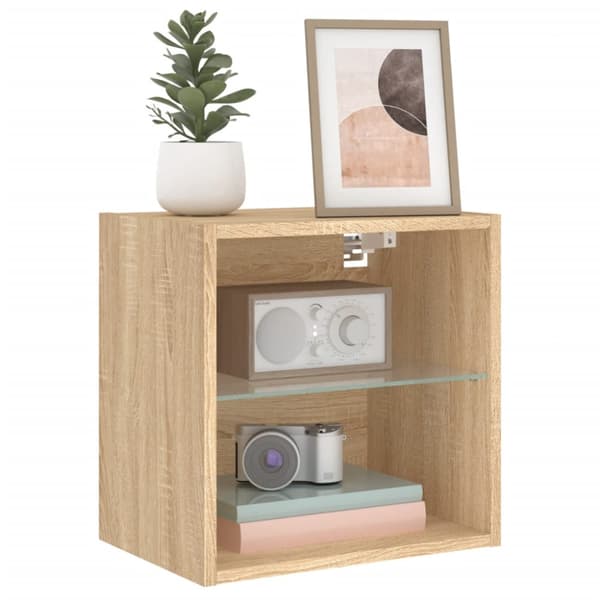 Väggmonterade sängbord med LED-lampor 2 st sonoma-ek