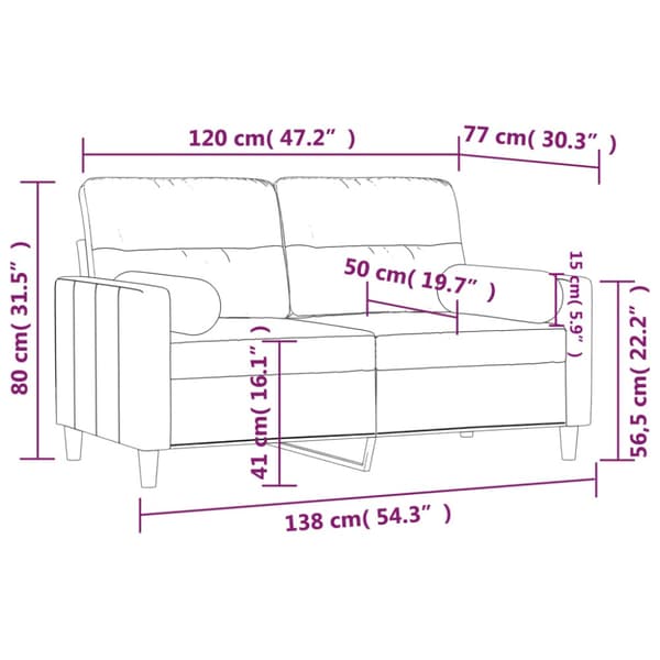 2-sits soffa med prydnadskuddar svart 120 cm tyg