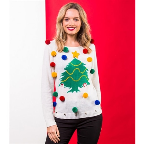 Women's Christmas tree jumper White