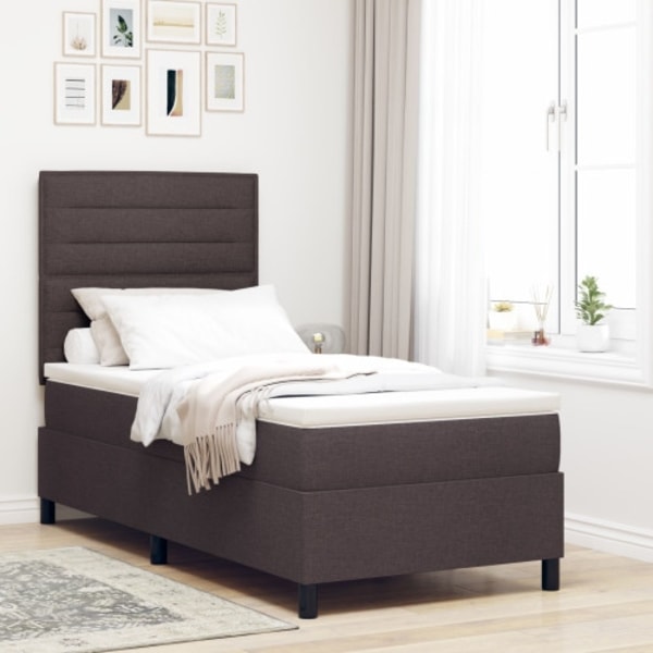 Boxfjädringssäng med madrass & LED Mörkbrun 100x200 cm Tyg