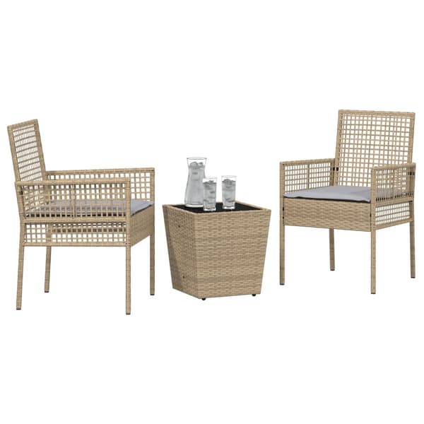 Trädgårds Bistro Set 3 pcs Beige konstrotting
