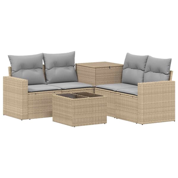 Soffset 6 st Beige och Ljusgrå Poly Rattan och stål