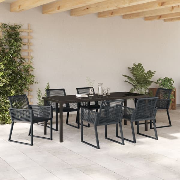 Trädgårdsmöbelset 7 pcs Svart Pulverlackerat stål