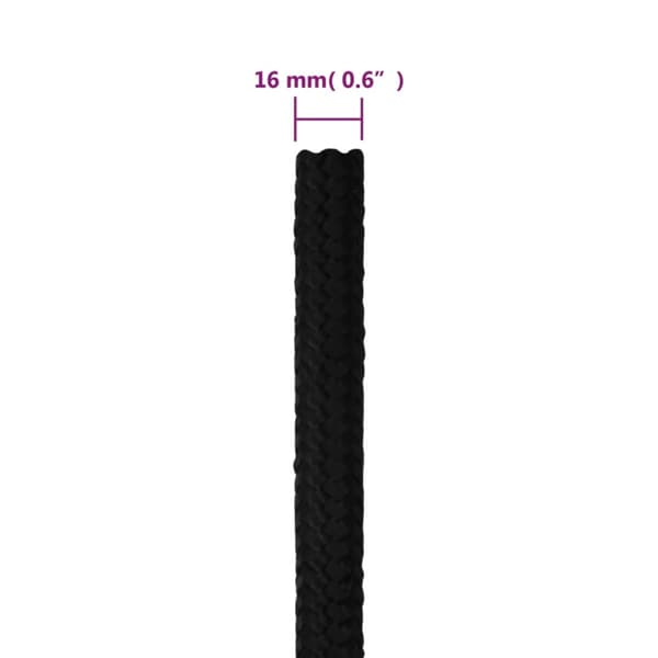 Rep svart 16 mm 100 m polyester
