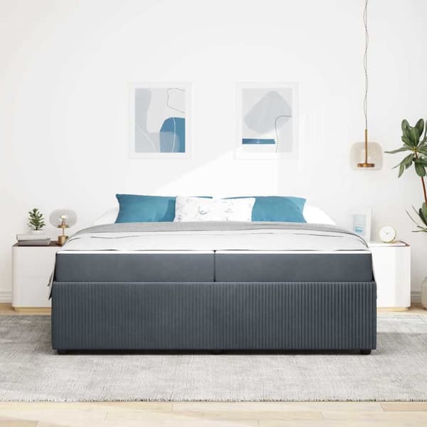 Sängram med madrass Mörkgrå 200 x 200 cm tyg