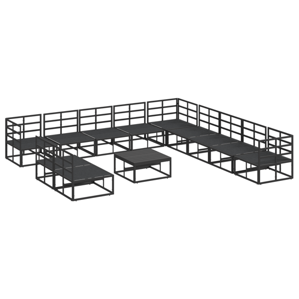 Trädgårdsoffset med kudde 12 pcs Svart Aluminium