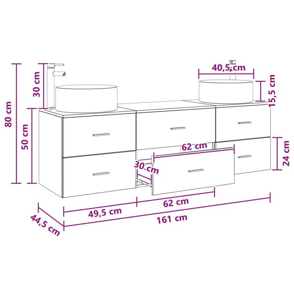 Badrumsmöbelset 3 st Svart 49,5 x 44,5 x 65,5 cm