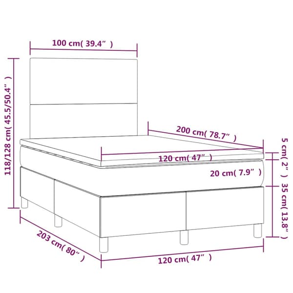 Ramsäng med madrass & LED mörkblå 120x200 cm sammet