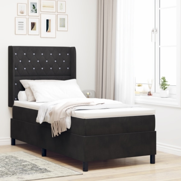 Boxspring Säng med Madrass & LED Svart 90x200 cm Sammet