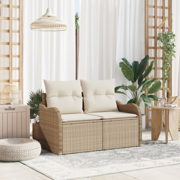 2-sits trädgårdsoffa med kuddar beige poly rotting