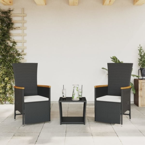 Matgrupp för trädgården med dynor 3 delar svart konstrotting