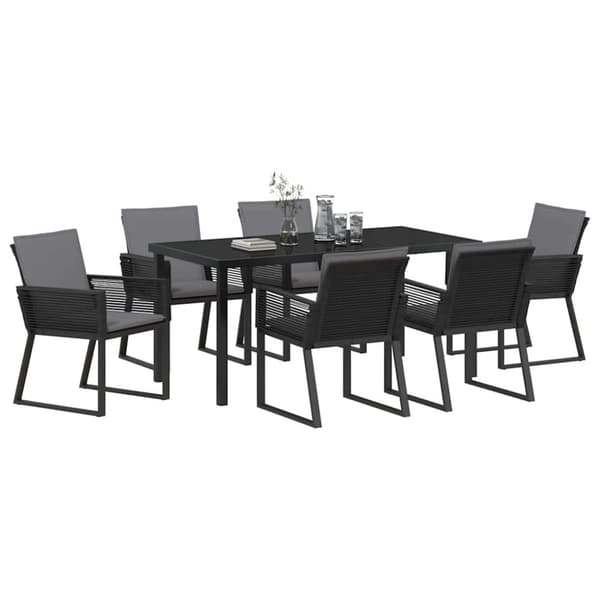Trädgårdsmöbelset 7 pcs Svart Pulverlackerat stål