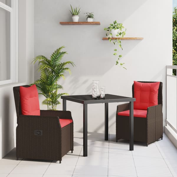 Trädgårdsmöbelset med kudde 3 pcs Brun Poly rattan