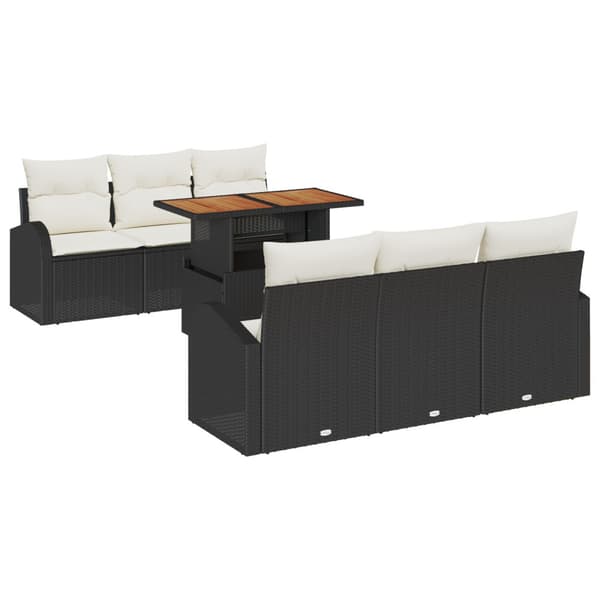 Trädgårdsoffset med lagring 7 pcs Svart Poly rattan