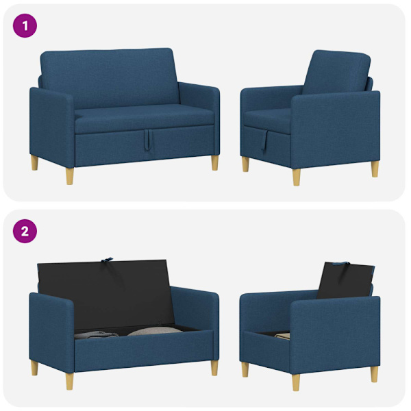 Soffgrupp med förvaring 2 pcs Blå Polyester