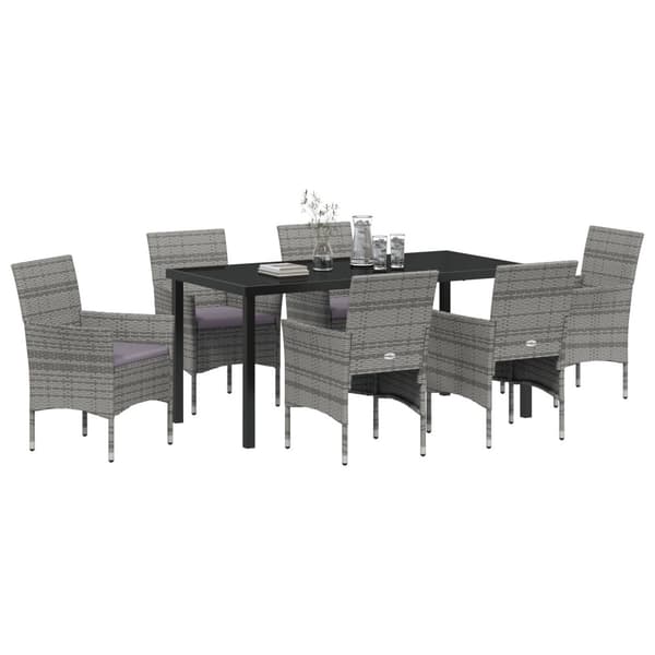 Trädgårdsmöbelset med kudde 7 pcs Grå konstrotting