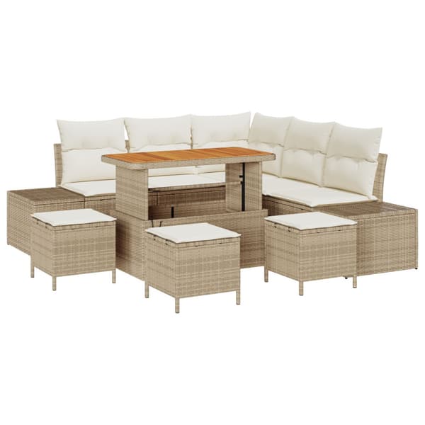 Trädgårdsoffset med kudde med lagring 9 pcs Beige Poly rattan