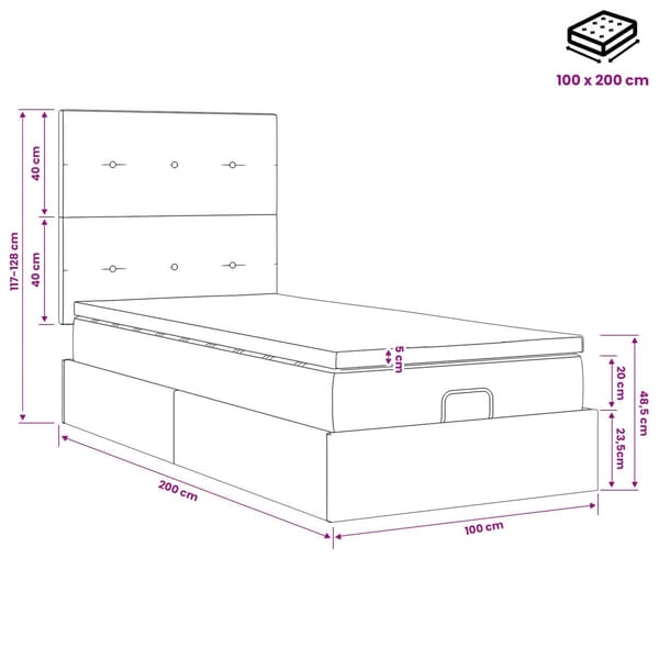 Ottoman säng med madrass Ljusgrå 100 x 200 cm Sammet