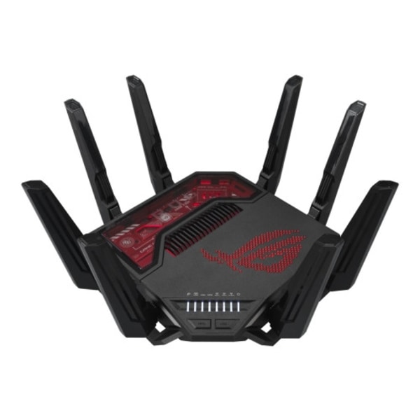 ASUS ROG Rapture GT-BE19000 - trådlös router - Wi-Fi 7 - skrivbordsmodell Svart, Röd
