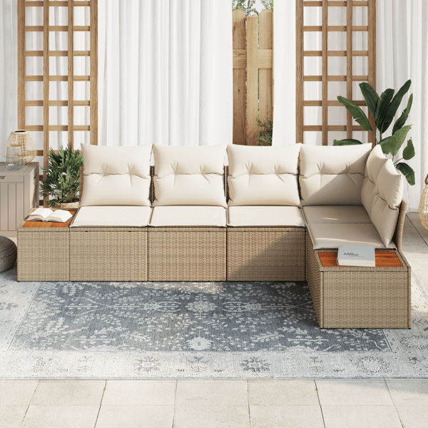 Trädgårdsoffset med kudde 5 pcs beige och gräddvit Poly rattan