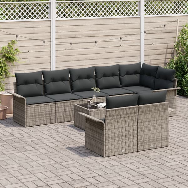 Trädgårdsoffset med kudde 9 pcs Grå Poly rattan