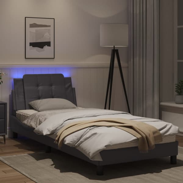 Bed Frame with LED without Mattress "Zadar" Grey 80x200 cm