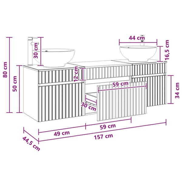 Badrumsskåpsset 3 st Rökt ek 49 x 44,5 x 66,5 cm