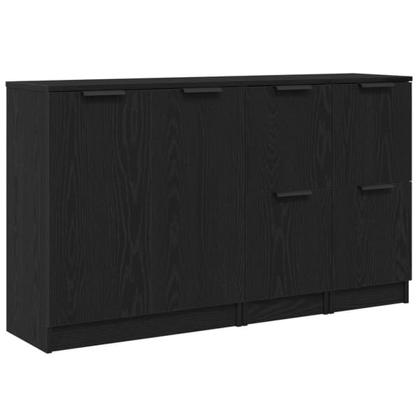 Sideboard 3 pcs Svart Ek Konstruerat trä