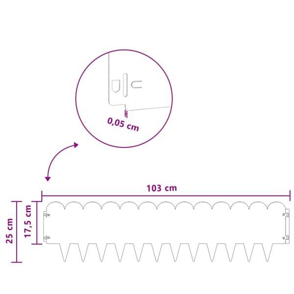Kant för gräsmatta 20 pcs 103 x 25 cm Stål Rostig