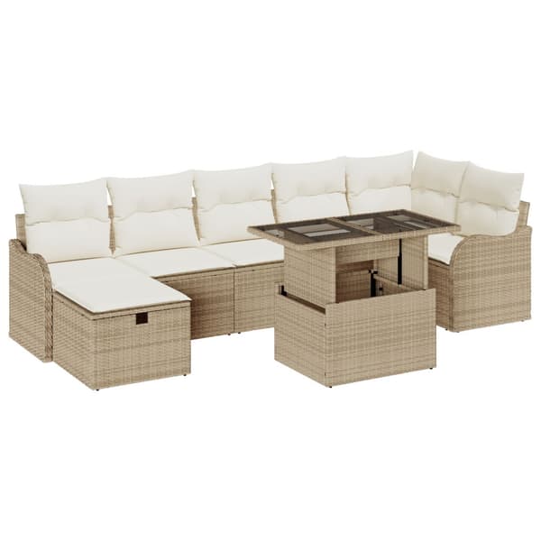 Trädgårdsoffset med kudde med lagring 8 pcs Beige Poly rattan