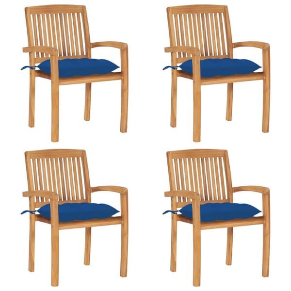 Stapelbara trädgårdsstolar med dynor 4 st massiv teak